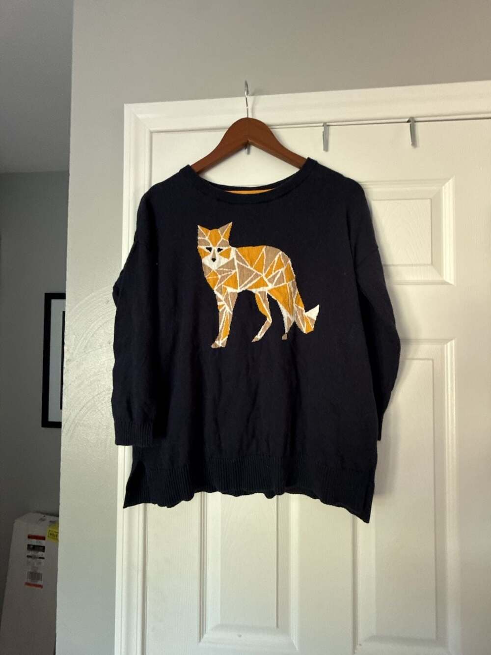 Stylus Geometric Fox Graphic Knit Sweater Navy Blue Size L